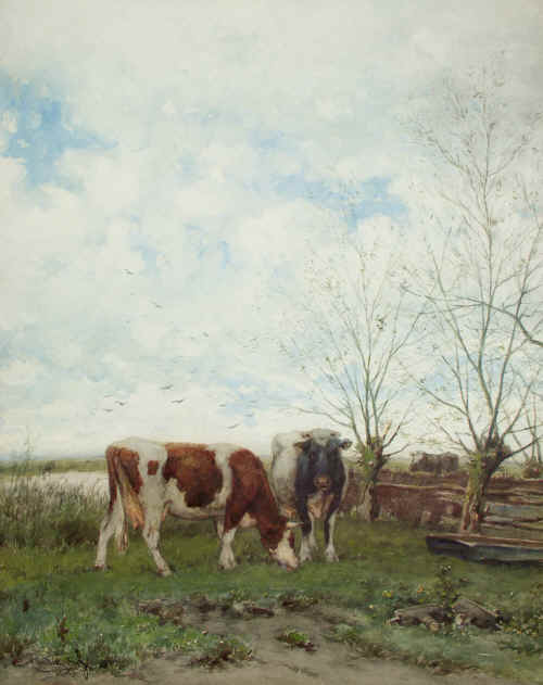 Johannes Martinus Vrolijk 1845 - 1894"Landschap met koeien"