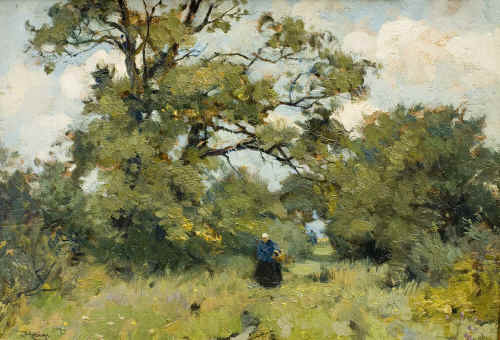 Louis Albert Roessingh 1873 - 1951" Drents landschap met vrouw "